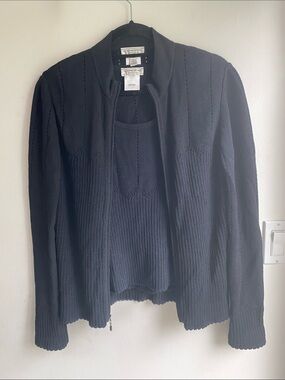 At. John Sport Marie Gray 2Piece Black Sweater/Cardigan and Sleeveless Top Med